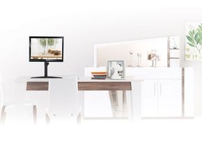 Mit dem „reflecta Flexo DeskStand 32-1010“ lässt sich der Monitor auf jedem Schreibtisch ergonomisch korrekt aufbauen.