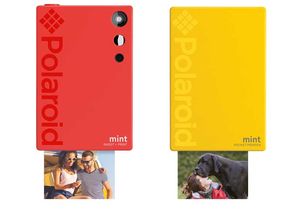 Links die Polaroid Mint 2-in-1-Kamera (rot), rechts der Polaroid-Mint-Sofortbilddrucker.