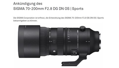 Das Sigma 70-200mm F2.8 DG DN OS | Sports (hier ein Ausschnitt aus der Pressemeldung) kommt im Dezember 2023 in den Handel.