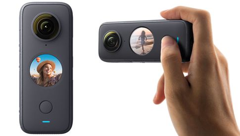 Die kleine Kamera nimmt 360-Grad-Fotos/-Videos mit 5,7K-Auflösung auf.