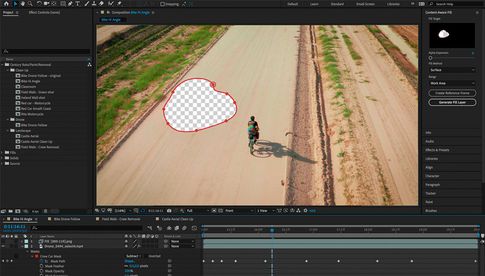 Adobe After Effects kann jetzt unerwünschte Bildinhalte löschen und durch Motivbereiche ihrer Umgebung automatisch auffüllen. Dazu wird eine Maske erzeugt und das bewegte Motiv per Tracking automatisch erfasst.