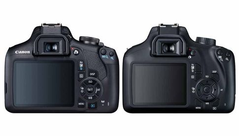 Die Canon EOS 2000D (links) hat einen größeren und höher auflösenden LC-Monitor.