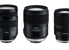 Tamron kündigt drei Objektivneuheiten an: 35-150mm F/2.8-4 Di VC OSD (links) und SP 35mm F/1.4 Di USD für Canon-/Nikon-Vollformat-SLRs sowie das 17-28mm F/2.8 Di III RXD für Sony-E.