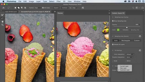 Adobe feiert Photoshops 30. Geburtstag nicht mit Eis, sondern unter anderem mit neuen Funktionen zum „inhaltsabhängigen Auffüllen“ von Bildbereichen.