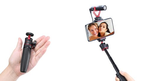 Das Tischstativ MT-27 Vlog dient wahlweise auch als Handriff oder als Selfie-Stick