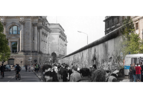 Die Berliner Mauer im Jahr 1989 und heute