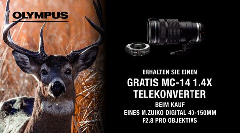 Zum M.Zuiko Digital ED 40-150mm F2.8 PRO gibt es einen Telekonverter Gratis-Zugabe.