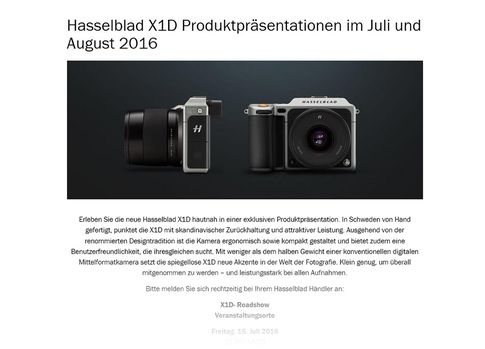 Hasselblad X1D: Roadshow bei Fotohändlern