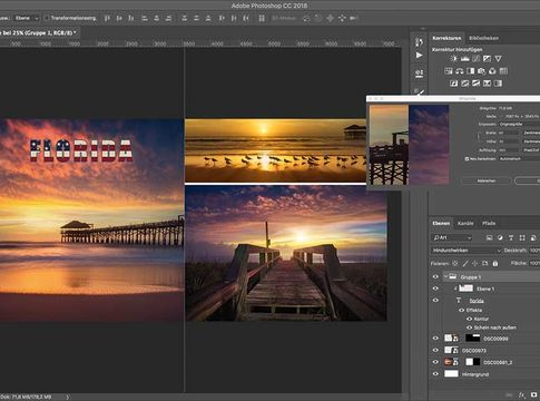 Mit Adobe Photoshop lassen sich die Seiten des Fotobuchs gestalten. Dank der Kalibration mit dem Datacolor-System stimmen Farben auf dem LCD und im Fotobuch überein.