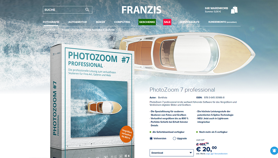 Franzis PhotoZoom 7 professional kostet zur Zeit nur 20 Euro.