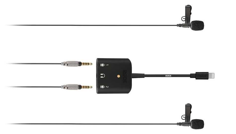 Røde „Mobile Interview Kit“ bestehend aus Mini-Vorverstärker SC6-L, zwei Ansteckmikrofonen und Zubehör.