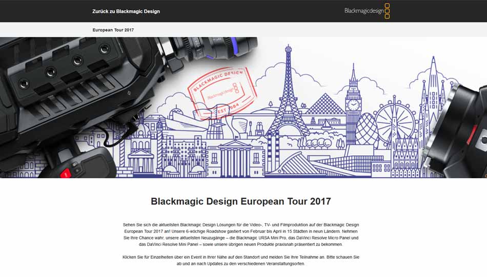 Blackmagic Design ist 2017 wieder auf großer Roadshow unterwegs - auch im deutschsprachigen Raum.