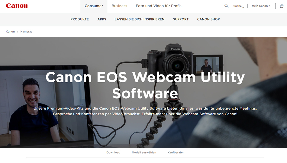 Mit dem Canon EOS Webcam Utility wird die Canon-Kamera zur Webcam