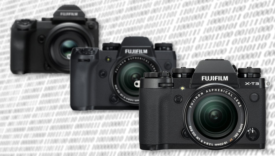 Firmware-Updates für die Fujifilm X-T3 (vorn), X-H1 (Mitte) und das Mittelformatmodell GFX 50S.