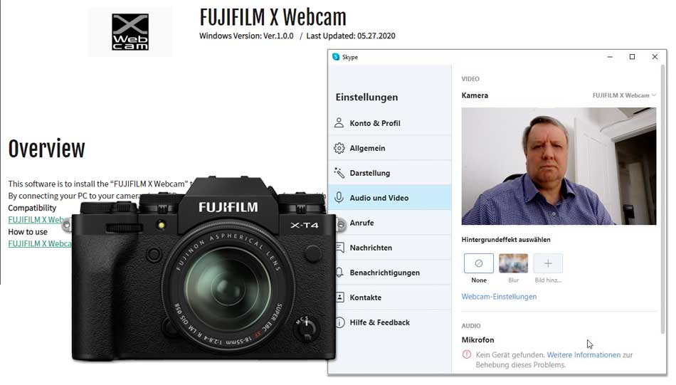 Mit der Software von Fujifilm kann etwa die neue X-T4 in Skype als Webcam aktiviert werden.