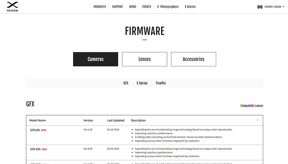 Neue Firmware-Versionen für Fujifilms GFX-Kameras