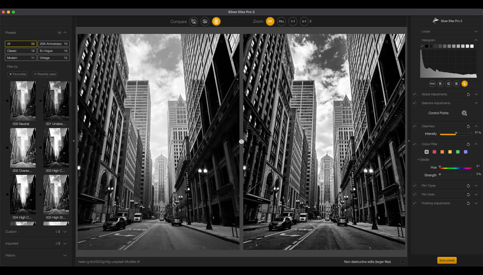 Die neuen und für Landschaftsfotos vorgestellten Presets gelten für die Module Nik Color Efex, Nik HDR Efex, Nik Analog Efex und das hier abgebildete Nik Silver Efex.