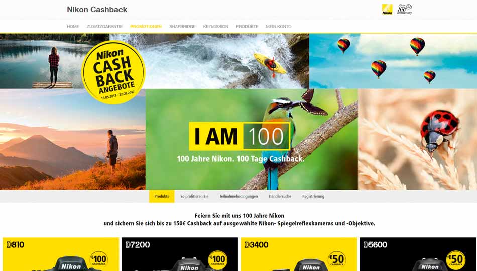 Nikon 100 Jahre: Cashback-Aktion vom 15. Mai bis 22. August 2017