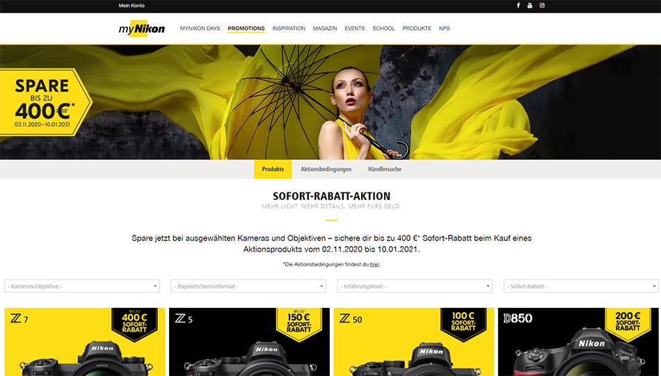 Bis zu 400 Euro sparen bei der Sofort-Rabatt-Aktion von Nikon