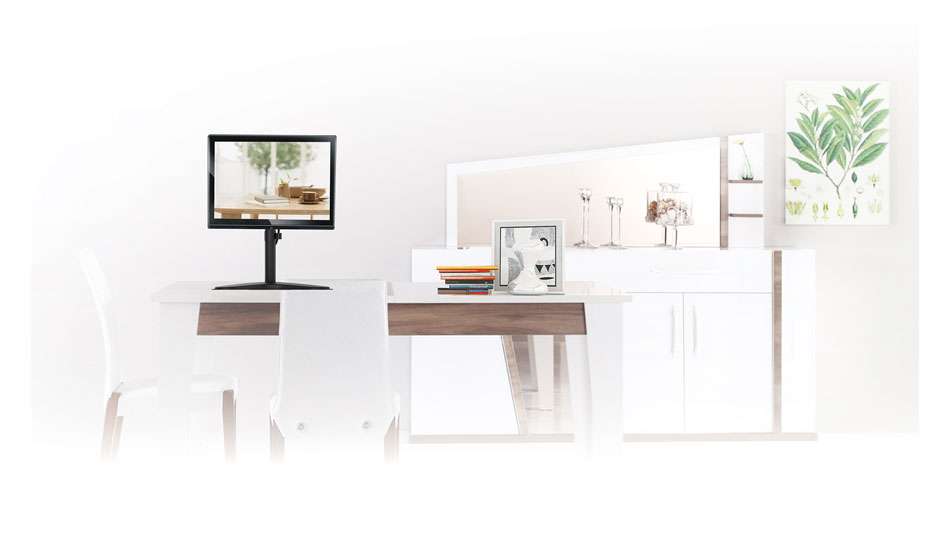 Mit dem „reflecta Flexo DeskStand 32-1010“ lässt sich der Monitor auf jedem Schreibtisch ergonomisch korrekt aufbauen.